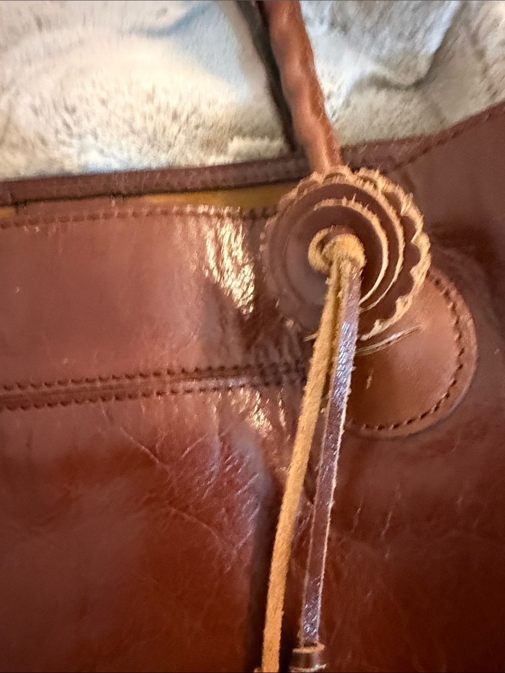Rare Patricia Nash Rich Brown Leather Tote with Braided Strap Accent - Picture 4 of 8